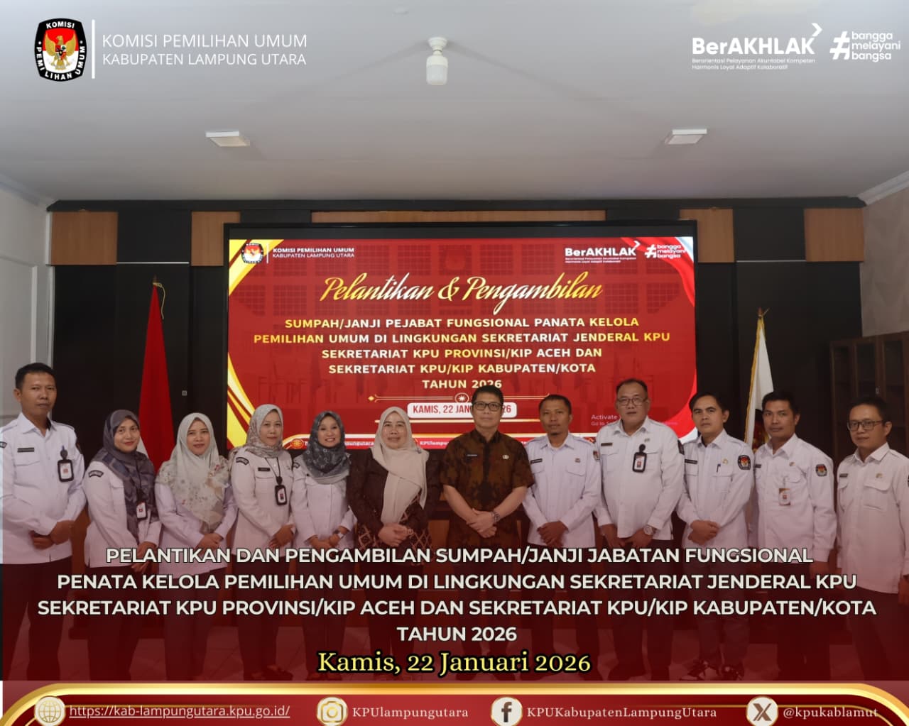 Pelantikan Sumpah/Janji Pejabat Fungsional Penata Kelola Prmilu,. kamis 22 januari 2026