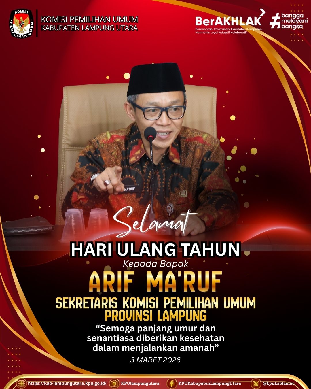 mengucapkan selamat hari ulang tahun ke kepada bapak Arif Ma’ruf