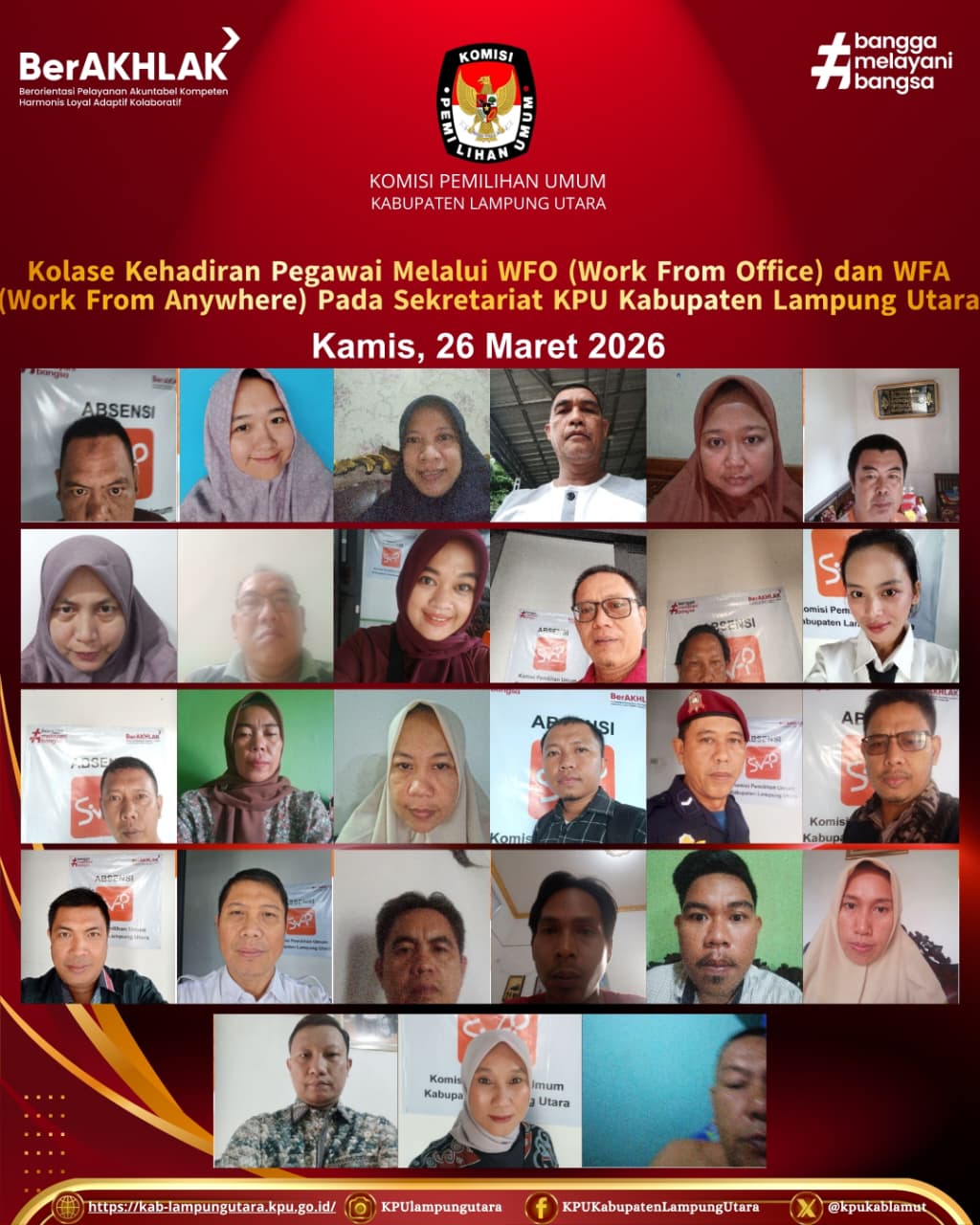 mekanisme WFO, WFH dan WFA. Kamis 26 Maret 2026
