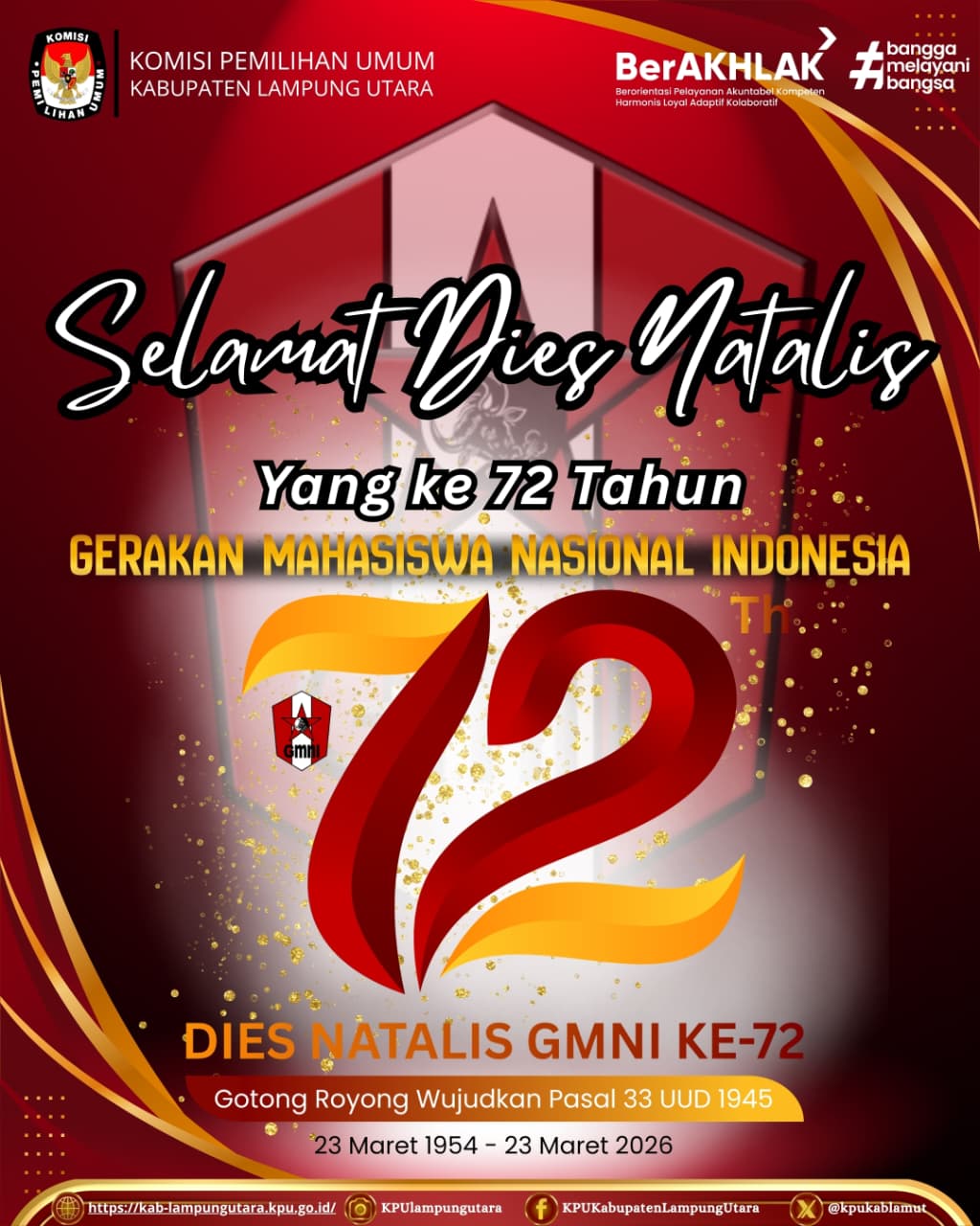 mengucapkan Selamat Dies Natalis ke-72 Gerakan Mahasiswa Nasional Indonesia (GMNI)