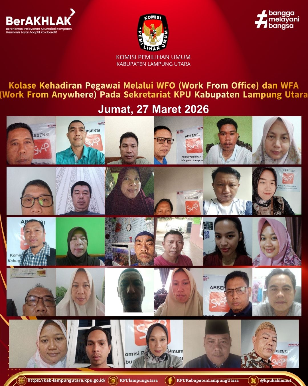 mekanisme WFO, WFH dan WFA. Jumat 27 Maret 2026