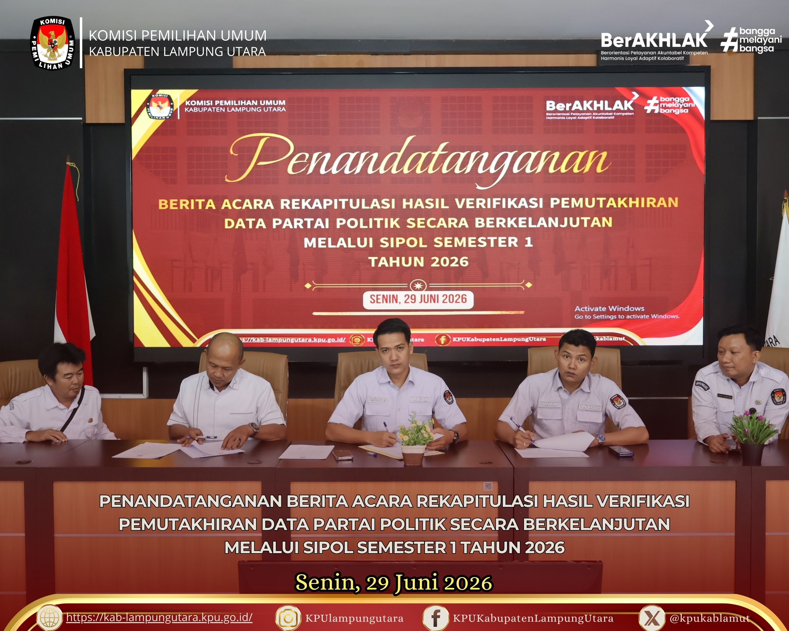 Rekapitulasi Hasil Verifikasi Pemutakhiran Data Partai Politik senin, 29/06/2026