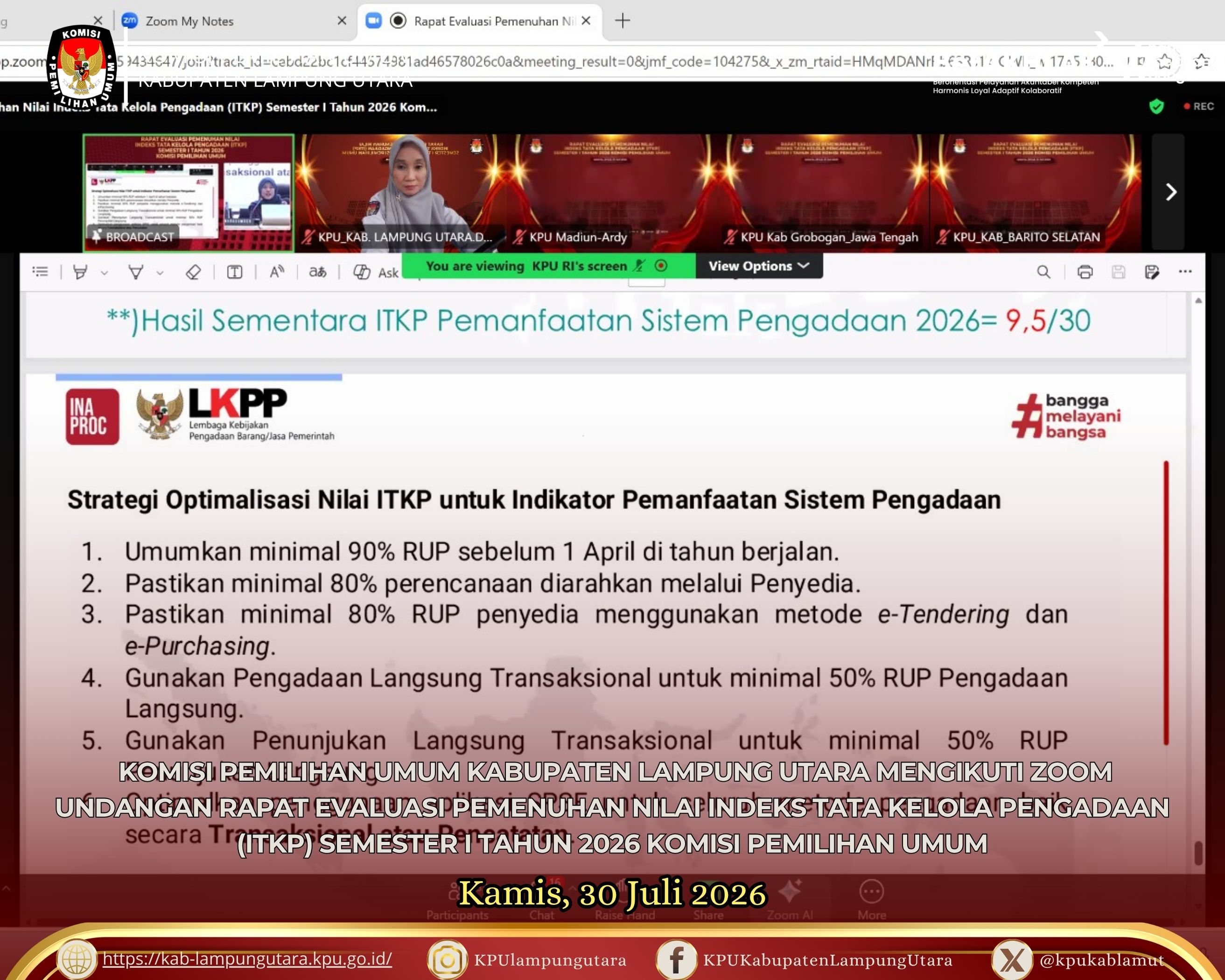 Rapat Evaluasi Pemenuhan Nilai ITKP semester I Tahun 2026 Kamis, 30 Juli 2026