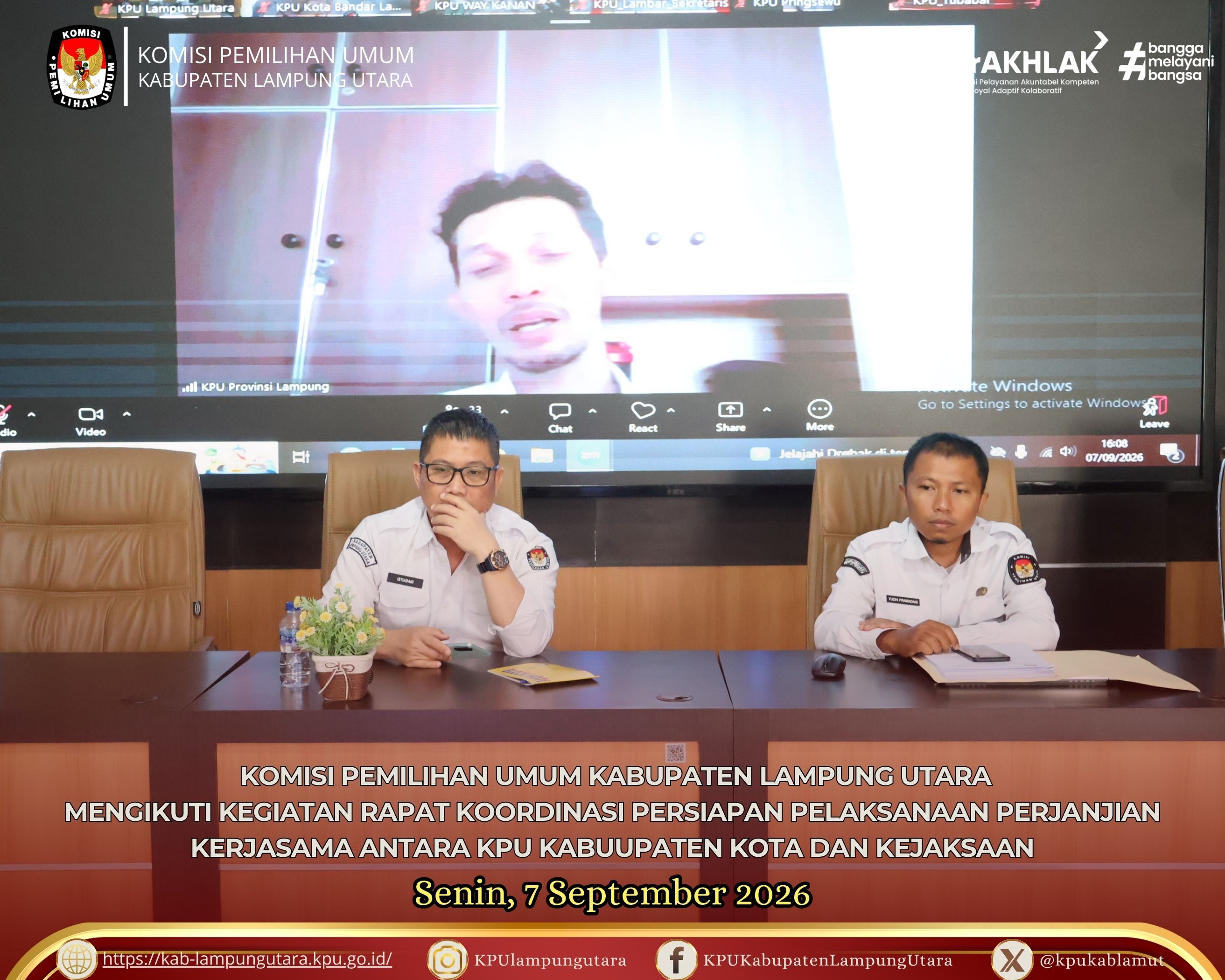 Rakor Perjanjian Kerjasama antara KPU Kabupaten Kota dan Kejaksaan Senin (7/9/2026)