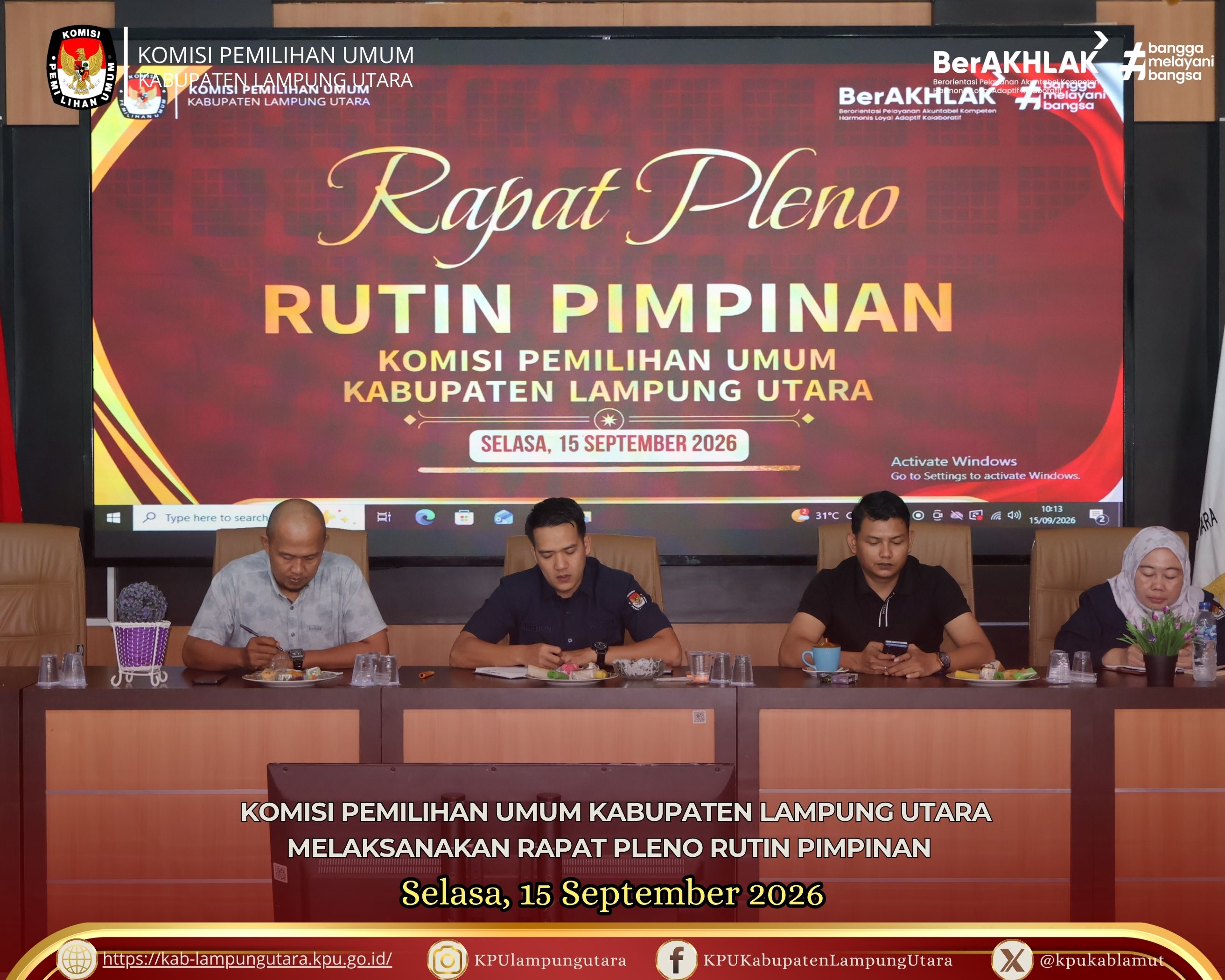 Rapat Pleno Rutin Pimpinan Selasa (15 September 2026).