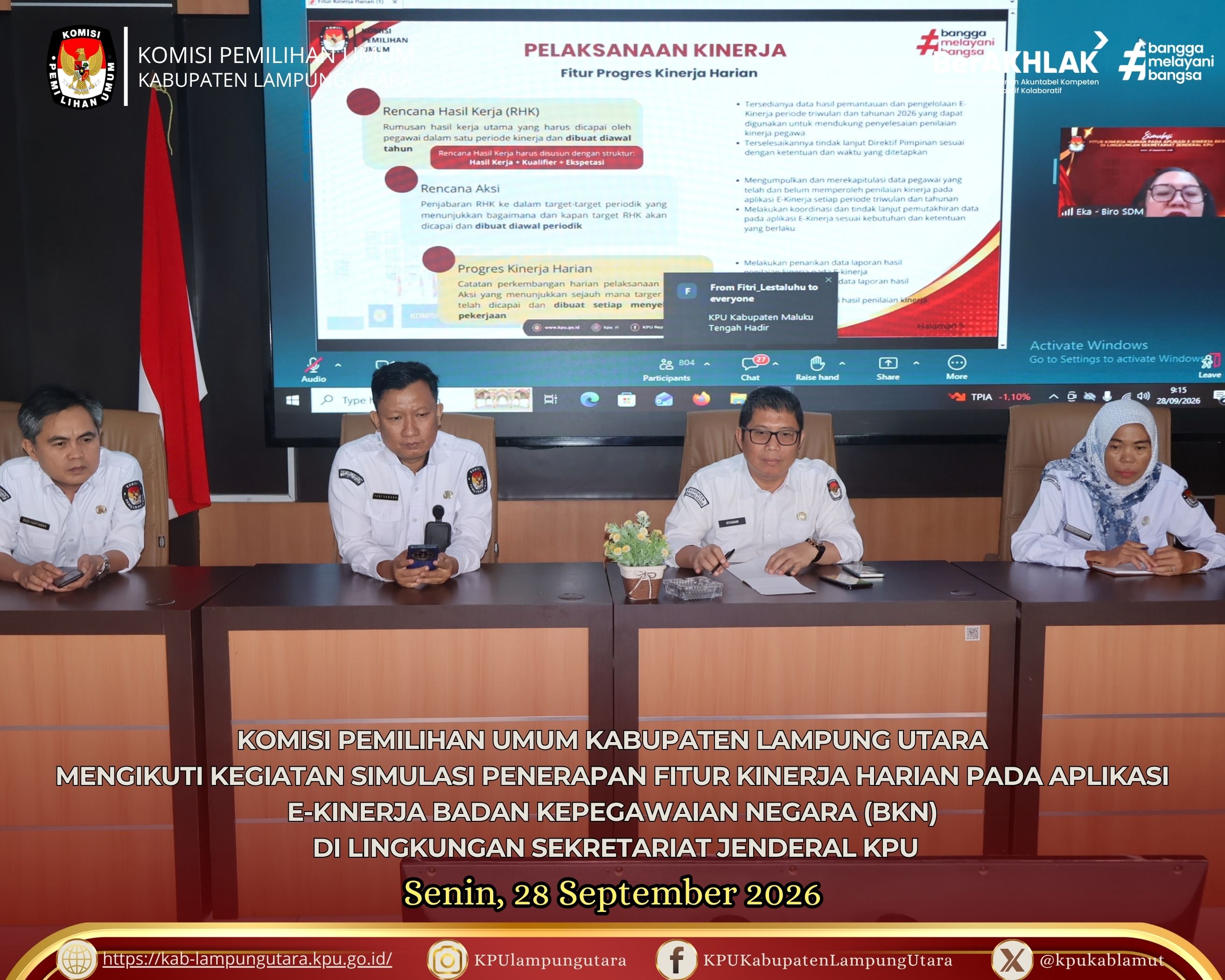 Simulasi Penerapan Fitur Kinerja Harian pada Aplikasi e-Kinerja BKN. Senin (28/9/2026).