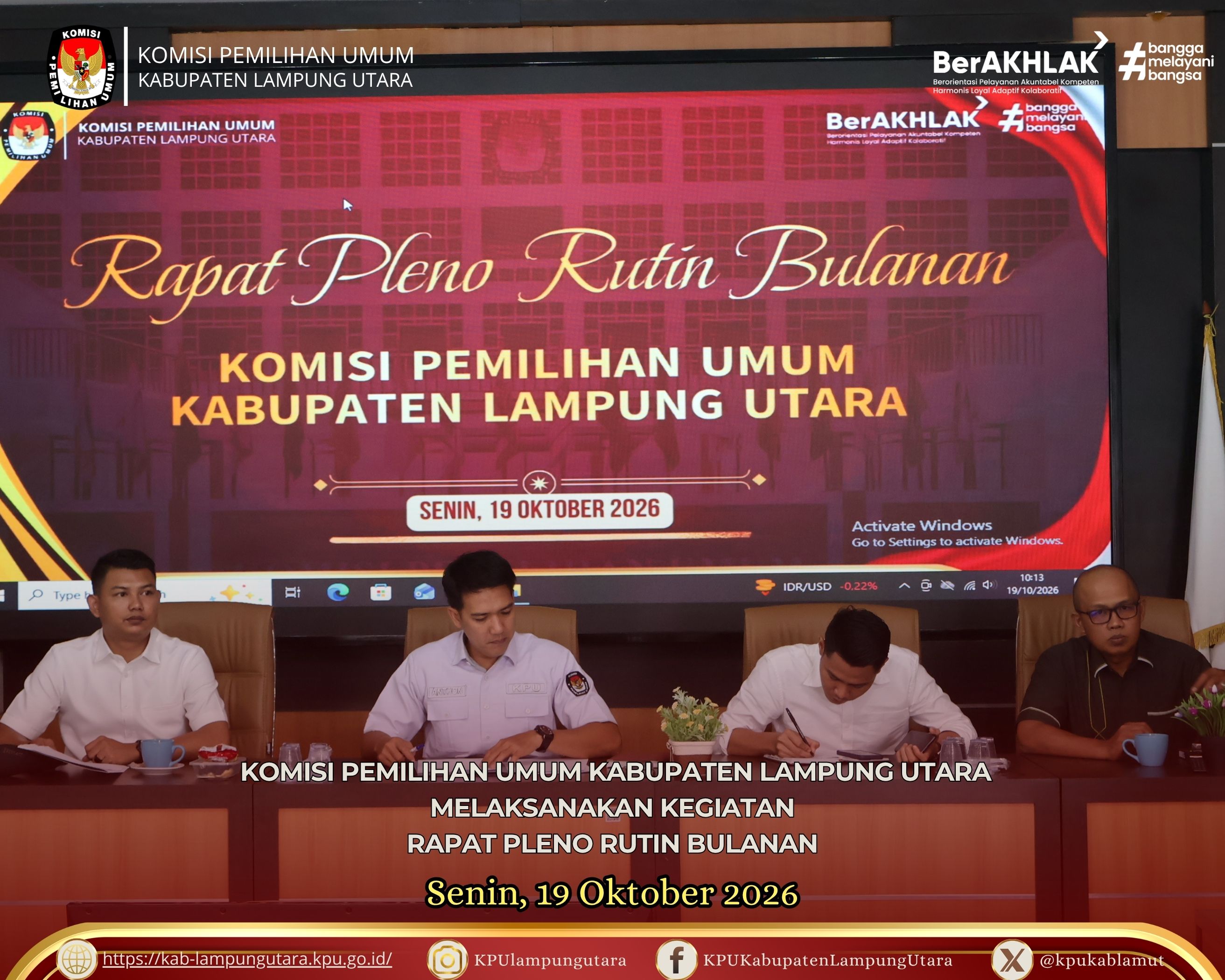 RAPAT PLENO RUTIN BULANAN SENIN, 19 OKTOBER 2026