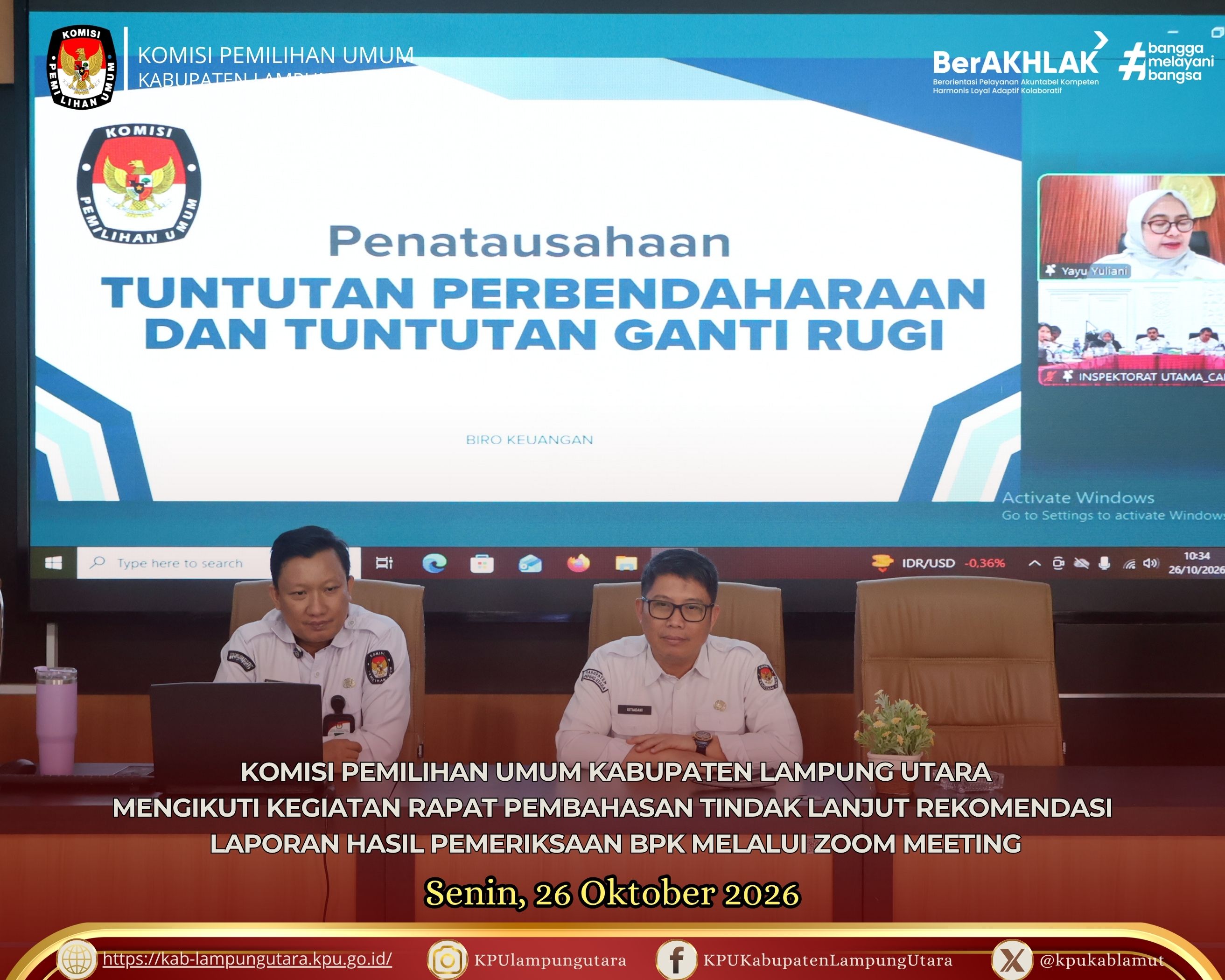 pembahasan tindak lanjut rekomendasi LHP BPK melalui Zoom Meeting Senin,26/10/2026